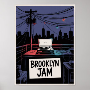 Poster Brooklyn Jam Rooftop Tocador de Discos Noturno Sky