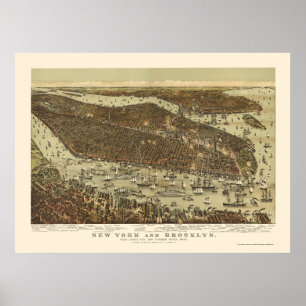 Pôster Brooklyn, mapa panorâmico de NY - 1892