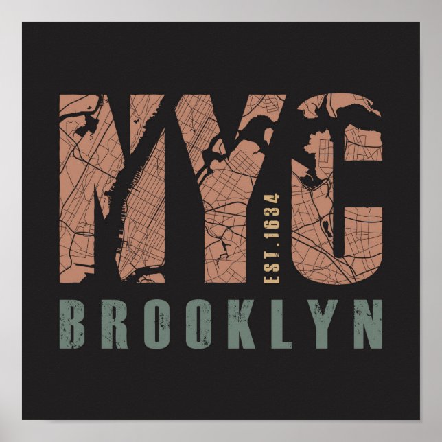 Poster Brooklyn, Nova Iorque | Mapa da cidade (Frente)