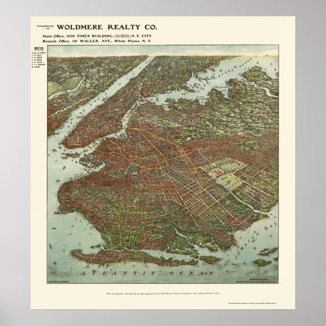 Poster Brooklyn, Novo Mapa Panorâmico - 1908 (Frente)