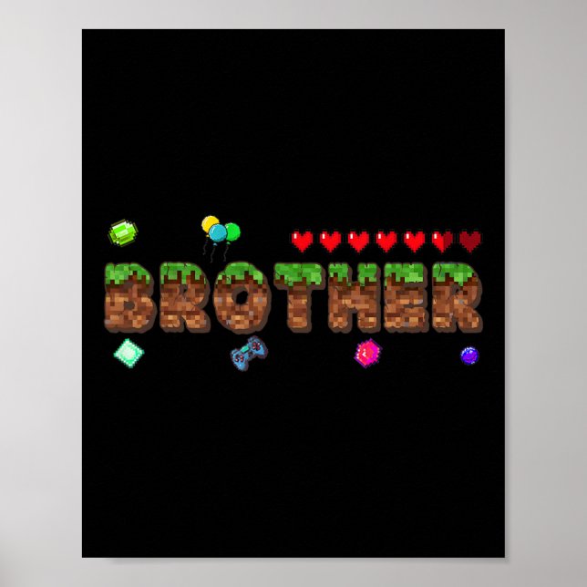 Poster Brother Of The Birthday Boy Pixel Game Matching Fa (Frente)