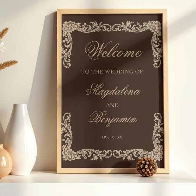 Poster Brown and Cream Vintage Baroque Wedding Welcome (Criador carregado)