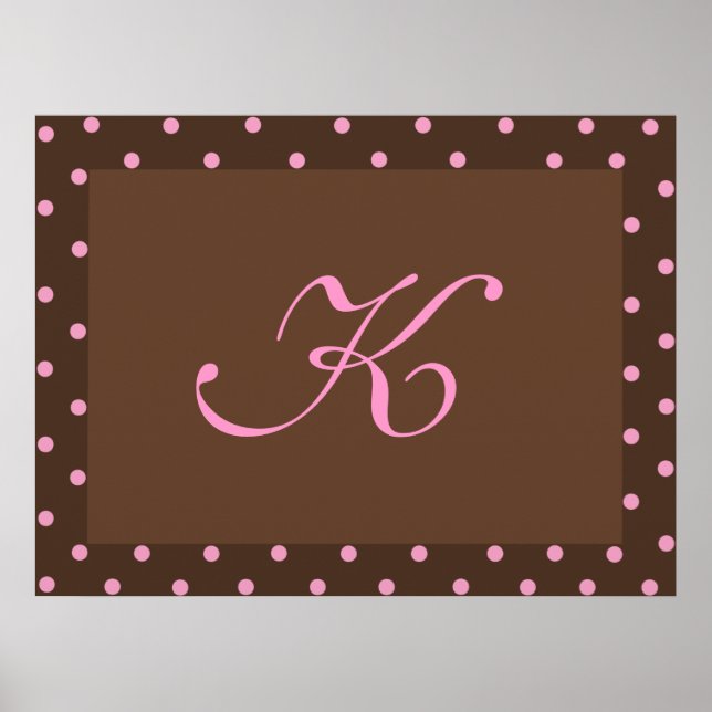 Pôster Brown and Pink Polka Dot Monogram Frame (Frente)