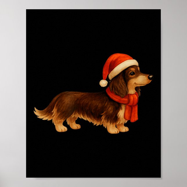 Poster Brown And Tan Christmas Dachshund Santa Hat  (Frente)