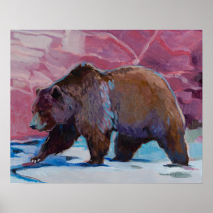 Pôster Brown Bear In Utah, Walking by the Rocks