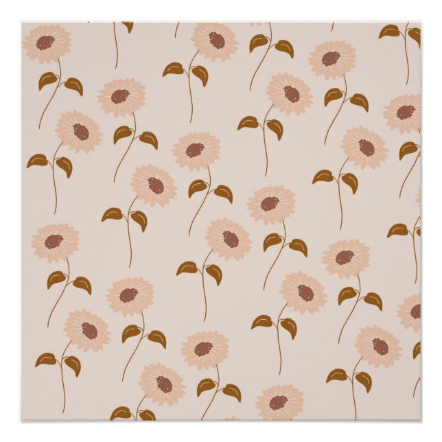 Pôster Brown Beige Retro Y2K Hippie Padrão de Girassol (Frente)