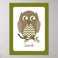 Brown Chevron Owl Personalised Nursery Trabalho de