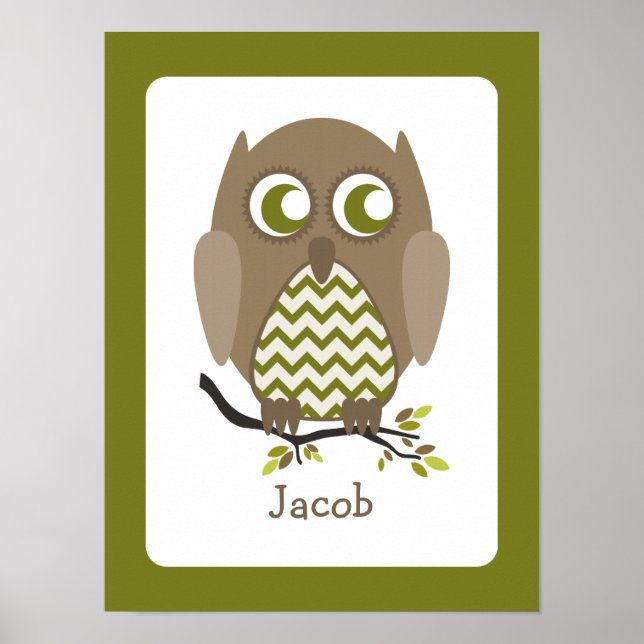 Pôster Brown Chevron Owl Personalised Nursery Trabalho de (Frente)
