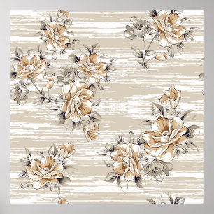 Poster brown flowers pattern on texture backgroundpattern