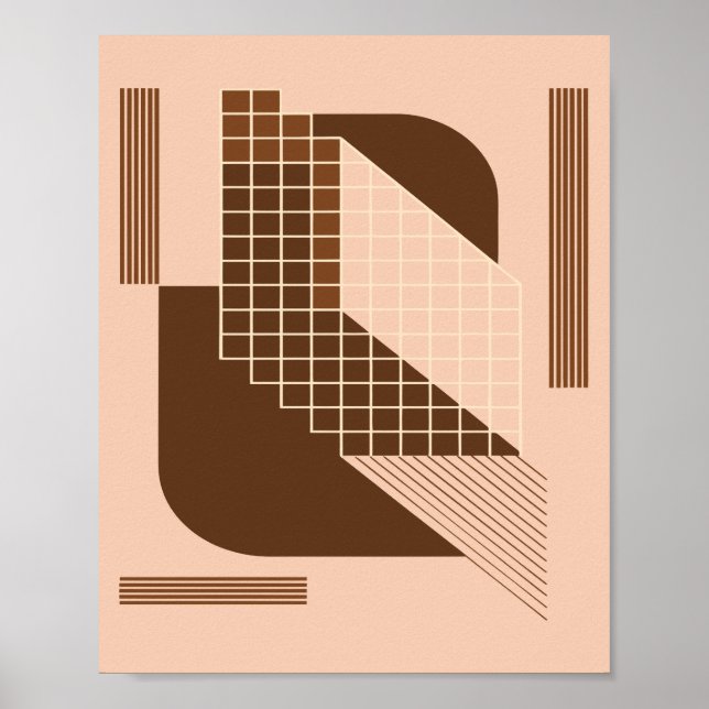 Poster Brown Geometry with White Grid on Beige Background (Frente)