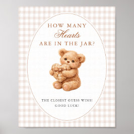 Poster Brown Gingham Teddy Bear Neutral Baby Shower Paper