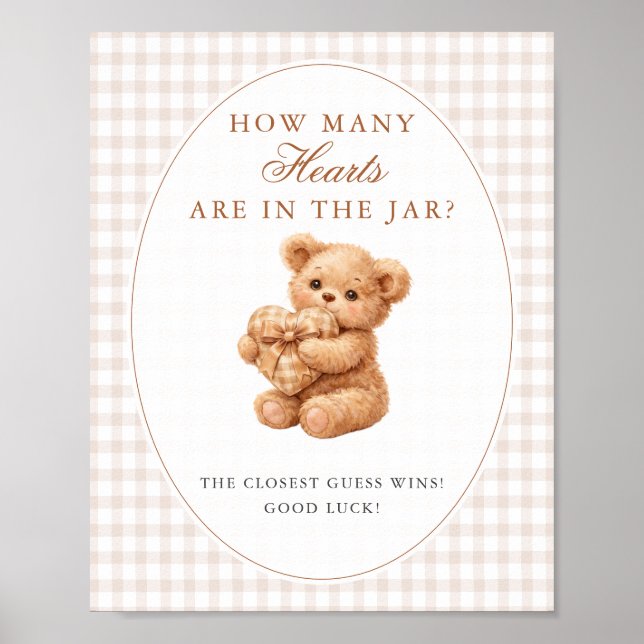 Poster Brown Gingham Teddy Bear Neutral Baby Shower Paper (Frente)