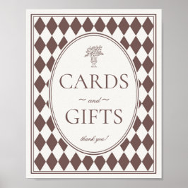 Poster Brown Harlequin Checkered Cards and Gifts Sign