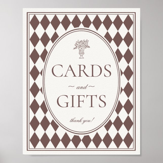 Poster Brown Harlequin Checkered Cards and Gifts Sign (Frente)