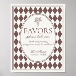 Poster Brown Harlequin Checkered Wedding Favors Sign