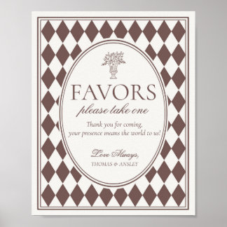 Poster Brown Harlequin Checkered Wedding Favors Sign