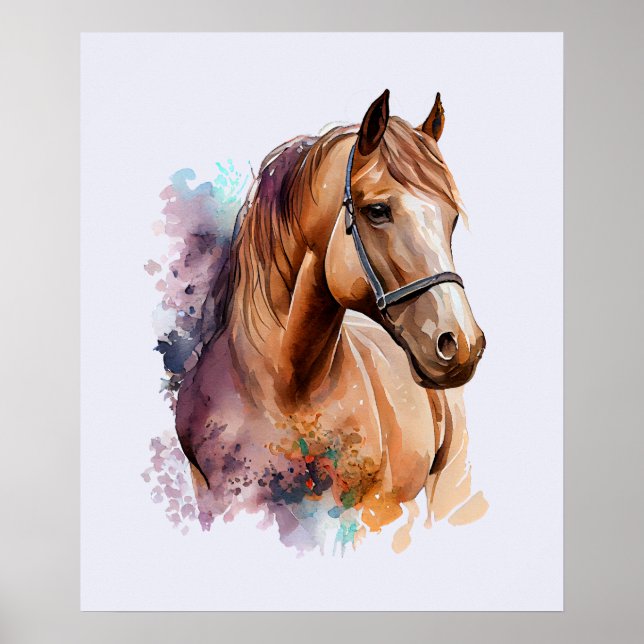 Poster Brown Horse Head Portrait in Watercolor (Frente)