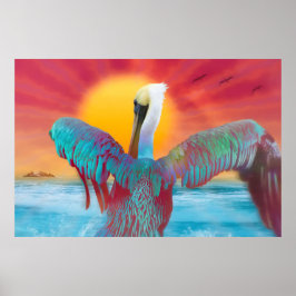 Poster Brown Pelican ISLAND SUNSET