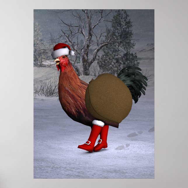Pôster Brown Rooster Santa Claus (Frente)