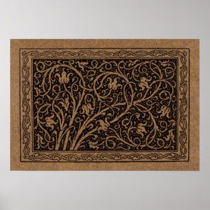 Pôster Brown Tooling Leather Art Nouveau Floral