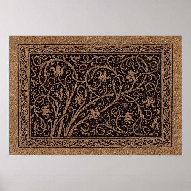 Pôster Brown Tooling Leather Art Nouveau Floral (Frente)