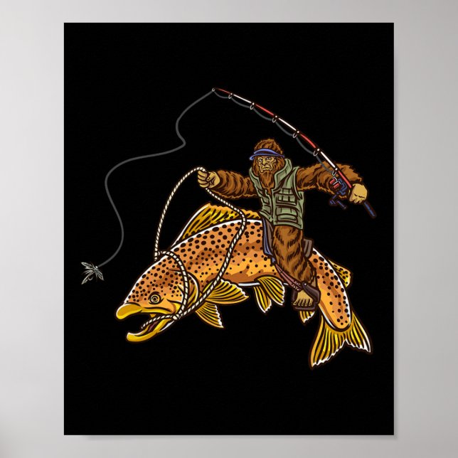 Poster Brown Trout River Fishing Bigfoot Hunting Fisherme (Frente)