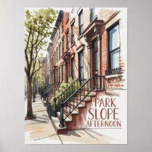 Poster Brownstone de Park Slope à Tarde em Aquarela