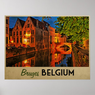 Poster Bruges Bélgica na noite