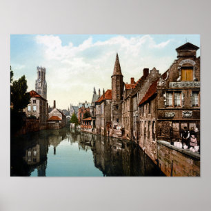 Poster Bruges Belgium - Canal E Belfry - 1900