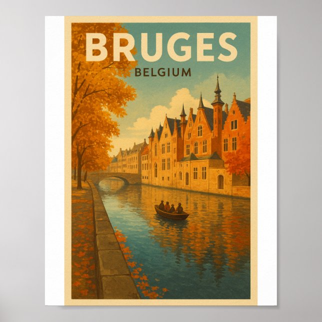 Poster Bruges Belgium Illustration Travel Art (Frente)