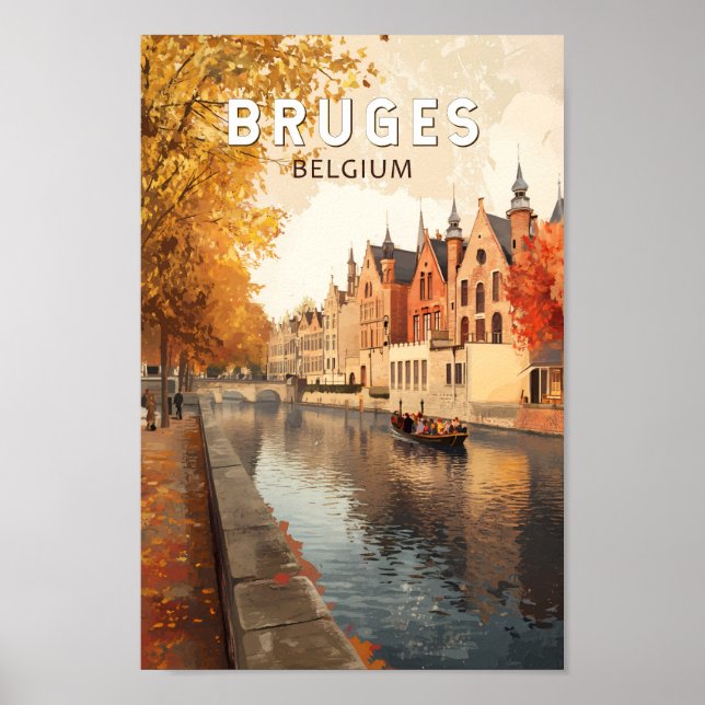 Poster Bruges Belgium Illustration Viagem Art Vintage (Frente)