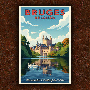 Poster Bruges, Viagens vintage da Bélgica, 1960