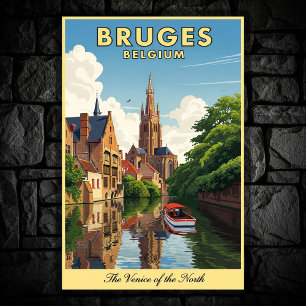 Poster Bruges, Viagens vintage da Bélgica, 1960
