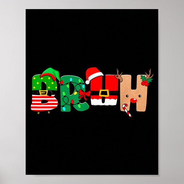 Poster Bruh Christmas Tree Xmas Elf Santa Rudolph Pajamas (Frente)