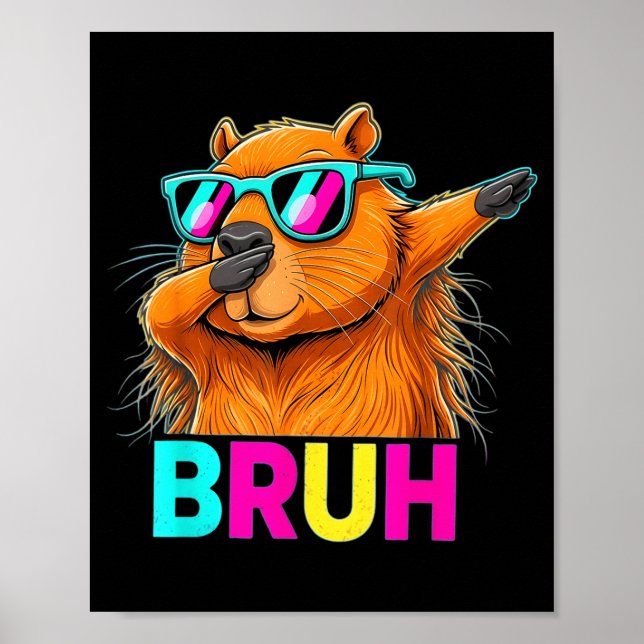 Poster Bruh Dab Castor Sungles Retro Dabbing Groundhog Fu (Frente)
