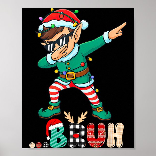 Poster Bruh Dabbing Elf Funny Kids Boys Mens Christmas Ma (Frente)