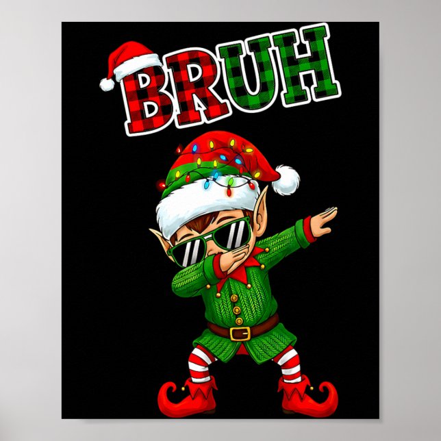 Poster Bruh Dabbing Elf Funny Kids Years Pajamas Christma (Frente)