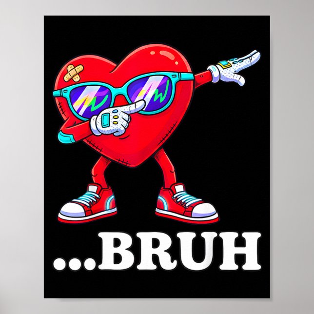 Poster Bruh Dabbing Heart Funny Kids Boys Mens Valentine  (Frente)