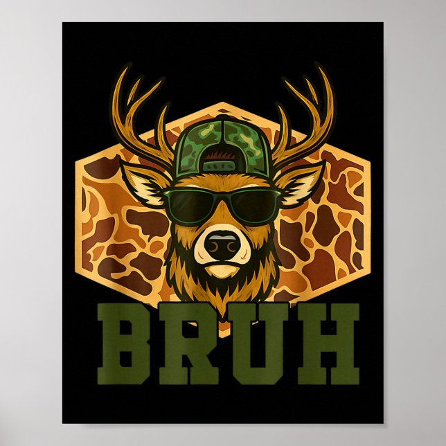 Poster Bruh Deer Funny Deer Hunting Camo Hat Youth Teens  (Frente)