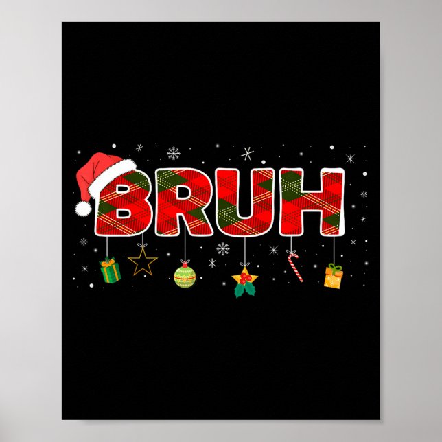 Poster Bruh Funny Christmas Red Plaid Teens Boys Kids Xma (Frente)