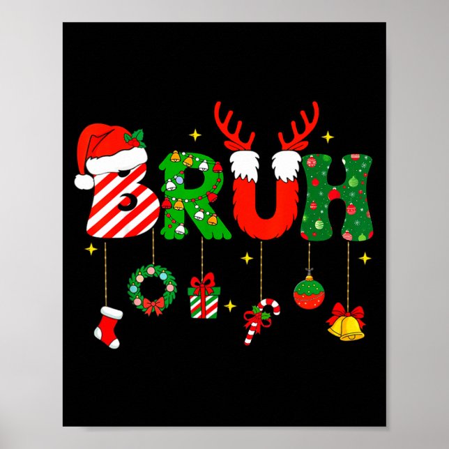 Poster Bruh Funny Christmas Red Plaid Teens Boys Kids Xma (Frente)