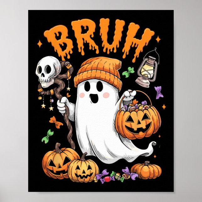 Poster Bruh Ghost Halloween - Truque De Fantasma Ou De Tr (Frente)