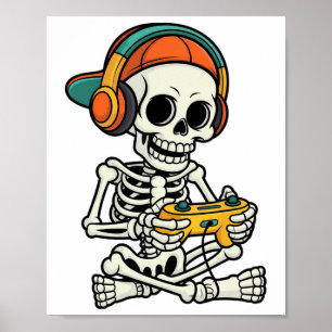 Poster Bruh Halloween Boys Kids Gamer Mens Skeleton Vídeo
