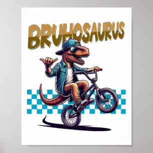 Poster Bruhosaurus T-rex Dinossauro Andando de Bicicleta 
