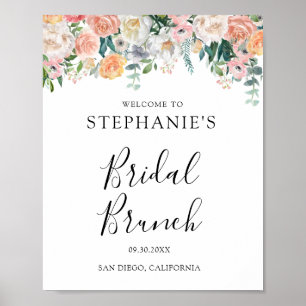 Poster Brunch Nupcial com Flores Rosa e Pêssego