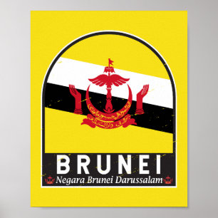 Poster Brunei Flag Emblem Distress Vintage