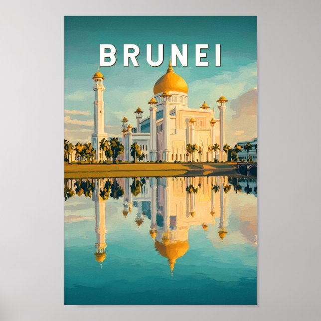 Poster Brunei Illustração Viagem Art Vintage (Frente)
