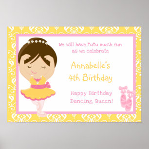 Poster Brunette Ballerina & Yellow Damask