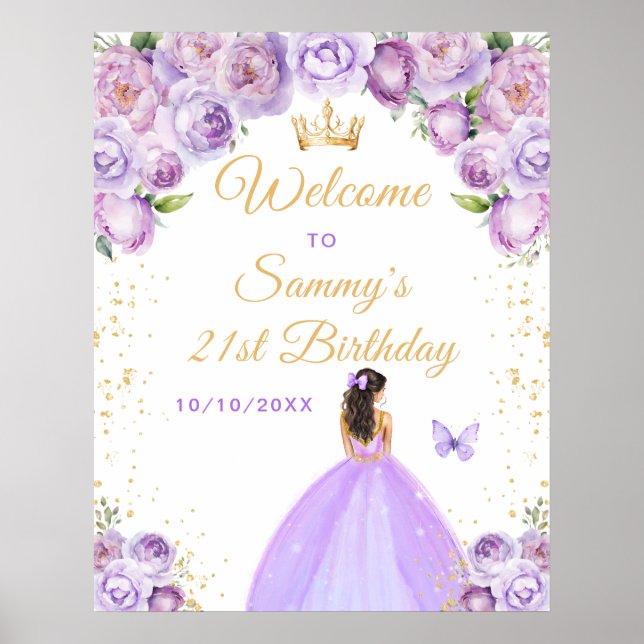 Poster Brunette Hair Princess Birthday (Frente)