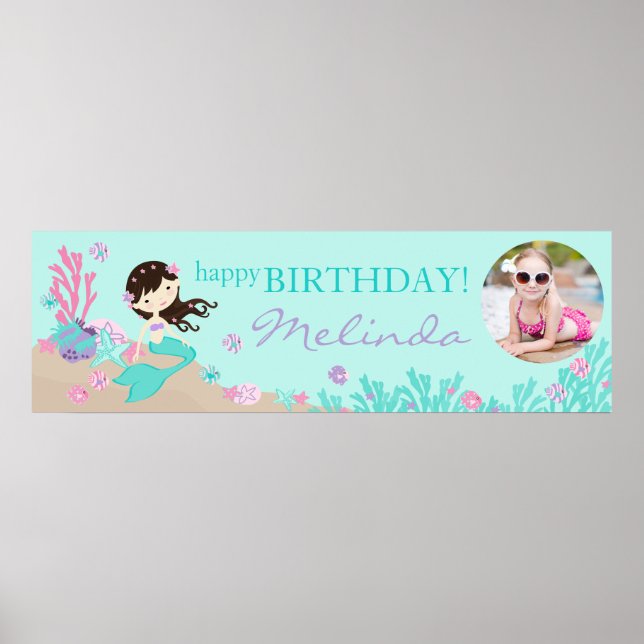 Poster Brunette Mermaid Birthday (Frente)